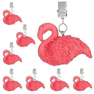 Relaxdays tafelkleedgewichtjes flamingo, 8 stuks, polyresin, tafekleedhangers buiten & binnen, tafelgewichtjes, roze