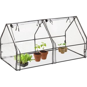 Relaxdays kweekkas - 92 x 180 x 92 cm - 2 deuren - pvc-folie - plantenkas - zonder bodem - transparant