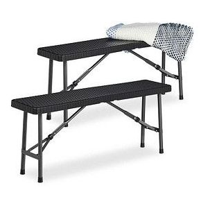 Bierbank 2er Set, faltbare Partybank für Terrasse & Garten, Kunststoff, Campingbank hbt: 42x100x25 cm, schwarz - Relaxdays