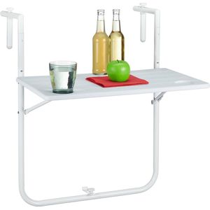 Relaxdays balkontafel inklapbaar, verstelbaar in 3 hoogtes, hangend, kunststof met houtlook, B x D: 59,5 x 35,5 cm, wit