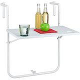 Relaxdays balkontafel inklapbaar, in 3 hoogtes verstelbaar, kunststof tafelblad met rotan look, B x D: 59,5 x 36 cm, wit