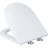 Relaxdays wc bril softclose, universeel, met deksel, toiletbril d-vorm, toiletdeksel duroplast, BxD: 37,5 x 45,5 cm, wit