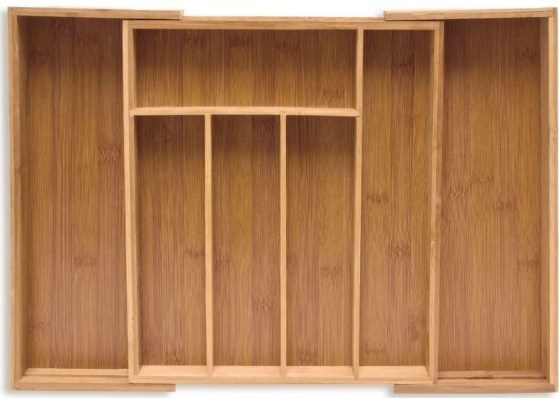 Relaxdays bestekbak uitschuifbaar - bamboe - 5,5 x 39 x 35,5 cm - bestek organizer keukenlade