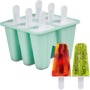Relaxdays ijsvormpjes met stokjes - 6 stuks - siliconen waterijsvorm - ijsjeshouder kind
