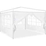 Relaxdays zijwand partytent, set van 4, 2x3 m, zijkanten met raam & rits, waterdicht, PVC en PE, voor feesttenten, wit