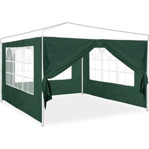 Relaxdays zijwand partytent, set van 4, 2x3 m, 3 zijkanten met raam, 1 met rits, kunststof, voor feesttenten, groen