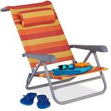 Relaxdays strandstoel opvouwbaar - verstelbaar - laag - met nekkussen - armleuningen - flesopener - geel-rood-oranje