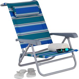 Relaxdays strandstoel opvouwbaar - armleuningen- klapstoel - relaxstoel - campingstoel