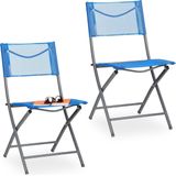 Relaxdays tuinstoelen set van 2, inklapbaar, textileen klapstoel, lichtgewicht, tot 120 kg, campingstoelen metaal, blauw