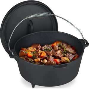 Relaxdays Dutch oven bbq - 24 cm - gietijzeren pan met deksel - braadpan - vuurpan camping