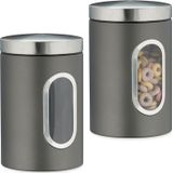 Voorraadbus - Grijs - Koffieblik - Bewaardoos - 1,4 Liter - Met Venster