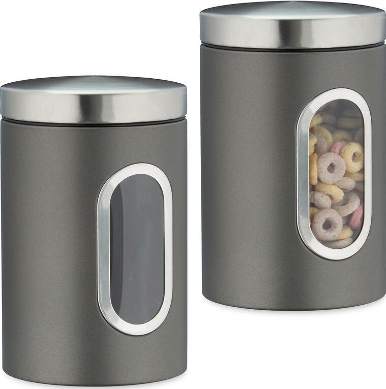 Voorraadbus - Grijs - Koffieblik - Bewaardoos - 1,4 Liter - Met Venster