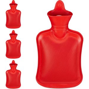 4x kruik rubber - warmwaterkruik - zonder hoes - rood - bedkruik - waterkruik