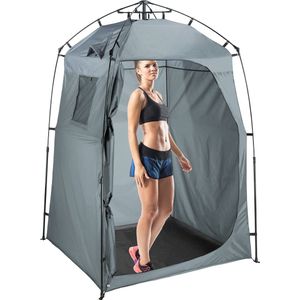 Relaxdays mobiele omkleedtent - wc-tent - stahoogte 2,25m - bijzettent - kunststof - grijs