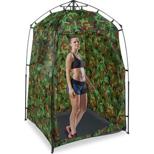 Relaxdays mobiele omkleedtent - toilettent - stahoogte 2,10 m - opbergtent - camouflage