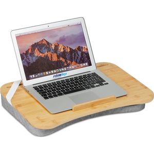 Relaxdays laptopkussen bamboe - schootkussen laptop - grote schoottafel notebook - tablet