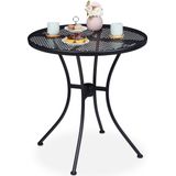 Gartentisch, mit Schirmloch, Gitter-Optik, wetterfest, Stahl, HxD: 72 x 70 cm, runder Balkontisch, schwarz - Relaxdays