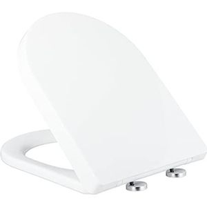 Relaxdays Toiletdeksel met softclosemechanisme, BxD 35,5x46,5cm, snelsluiting, 2-weg montage, D-vorm, wc-bril, wit