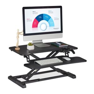 Relaxdays bureau verhoger, met toetsenbordplank, zit-sta-bureau, hoogte verstelbaar, BxD: 72 x 59 cm, zwart