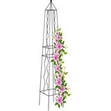 Relaxdays Rankhulp Obelisk Zwart - 122 cm Hoog - Klimplantenrek - 4 Verdiepingen - Metaal