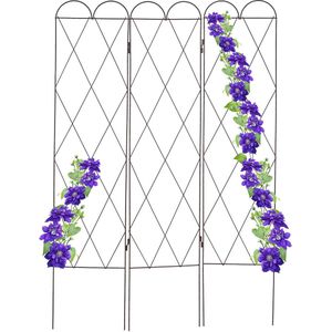 Relaxdays plantensteun metaal, 3-delig, 162,5 cm hoog, voor clematis, rozen etc, plantenrek voor klimplanten, roodbruin