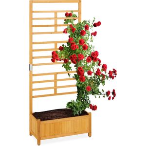 Relaxdays plantenbak met klimrek, hoog, rechthoekig, houten bloembak met trellis, HxBxD: 171 x 71 x 31,5 cm, naturel