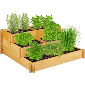 Relaxdays Moestuinbak 3 Etages - Kruidenbak Tuin - Kweekbak Hout - Kruidenbak Balkon