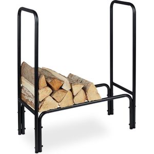 Relaxdays brandhoutrek, metaal, HBD: 85 x 72 x 30 cm, rek voor brandhout, binnen & buiten, houtopslag klein, zwart
