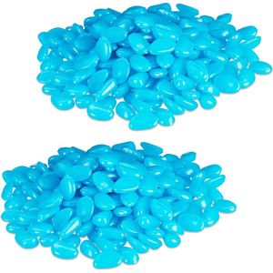 Relaxdays 400x siergrind tuin - siersteentjes fluorescerend - tuinstenen blauw - aquarium