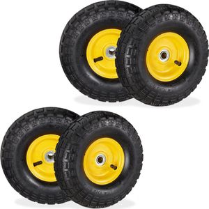 4x steekwagenwiel 4.1/3.5-4 - reservewiel - bolderkarwiel - gele stalen velg