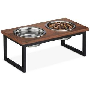 Relaxdays hondenvoerbak op standaard - 1000 ml - mangohout - rvs - 16,5 x 42 x 21 cm