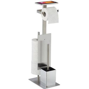 Relaxdays toiletaccessoires set - rvs - toiletrolhouder met plateau - wc rol houder