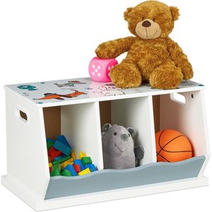 Relaxdays speelgoedkast met hondenprint, 3 vakken, HBD: 32,5 x 60 x 36 cm, meisjes & jongens, mdf, kinderkast, kleurrijk