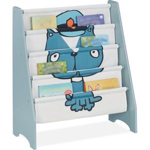Relaxdays Boekenkast voor kinderen, h x d: 71 x 61,5 x 30 cm, 4 vakken, MDF en stof, blauw/wit