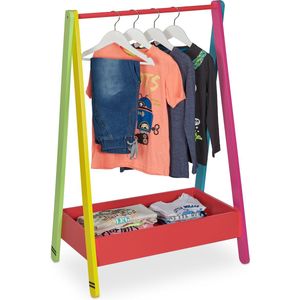 Relaxdays kledingrek kinderen, garderobe voor kinderkamer, met vak, HBD: 99 x 64,5 x 42 cm, kinderkledingrek, gekleurd