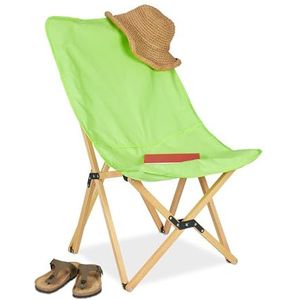 Relaxdays houten campingstoel, inklapbaar, HBD 93 x 52 x 72 cm, tot 100 kg, binnen & buiten, vlinderstoel, tas, groen