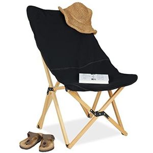 Relaxdays campingstoel inklapbaar, tot 100 kg, HBD: 93 x 52 x 72 cm, beukenhout, stof, klapstoel tuin, camping, zwart