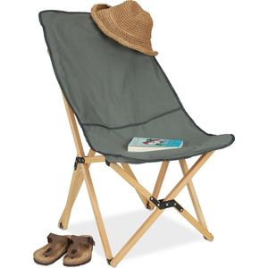 Relaxdays campingstoel hout - grijsgroen - vissstoel - klapstoel tuin - vlinderstoel -