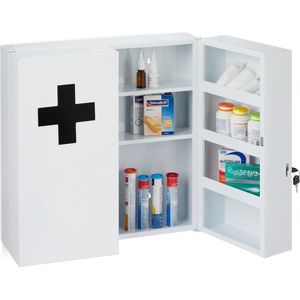 Relaxdays medicijnkastje afsluitbaar - wit - verbandkast badkamer - dubbele deur - groot