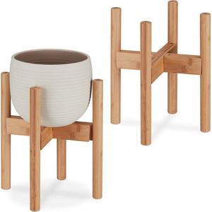 plantenstandaard - set van 2 - bamboe - potten tot 32 cm Ø - verstelbaar - stapelbaar