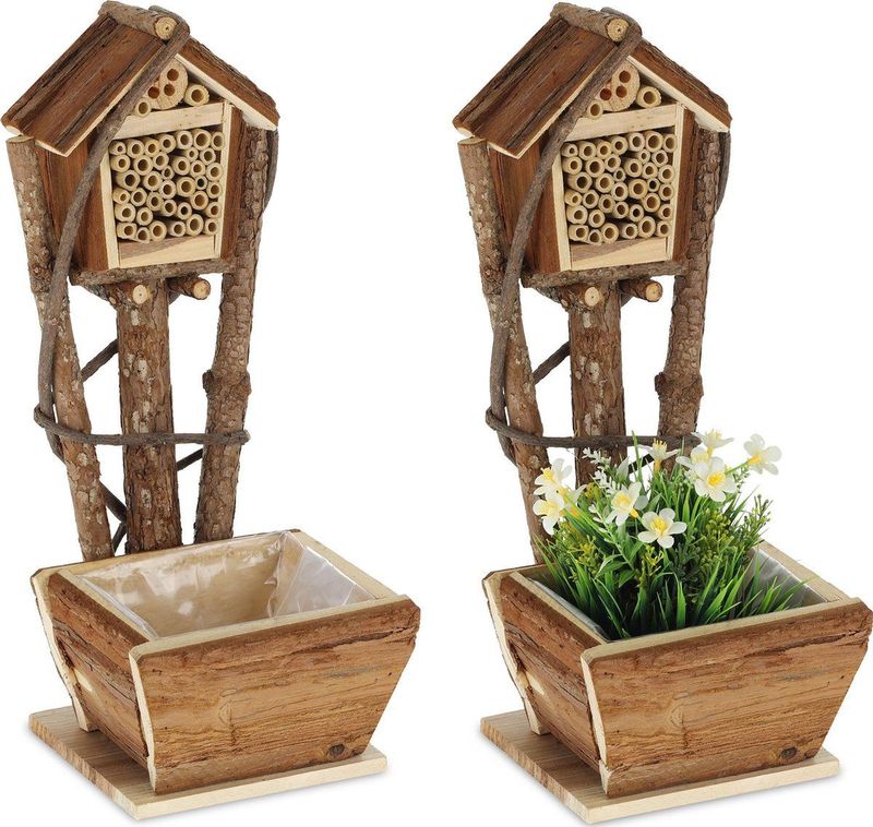 relaxdays Insektenhotel Bienenhotel mit Blumentopf 2er Set
