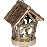 Relaxdays vogelvoederhuisje hangend, hout, HxBxD: 22,5 x 17 x 13,5 cm, voor kleine vogels, voor tuin & terras, natuur