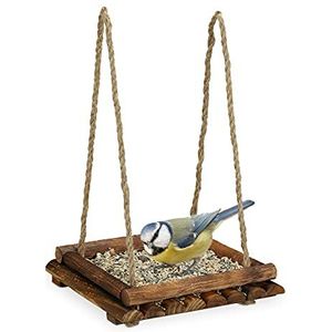 Relaxdays voedertafel hout, tuinvogels, mezen, ophangen of neerzetten, vogelvoederhuisje, HBD 6,5 x 25 x 25 cm, bruin