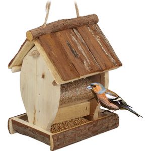 Relaxdays vogelvoederhuisje hangend - voederhuisje tuinvogels - houten vogelhuisje tuin