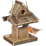 Relaxdays vogelvoederhuisje hangend - voederhuis vogels - houten vogelhuis voor tuin