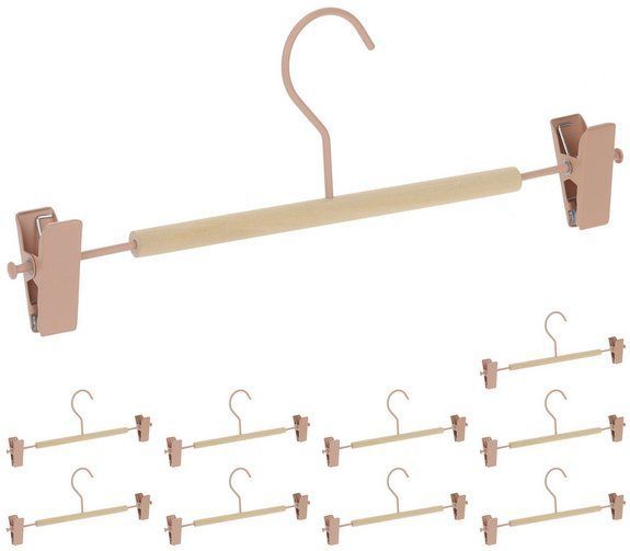 Relaxdays broekhangers met knijpers - set van 10 - kledinghanger roze - kleerhangers broek