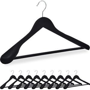 Relaxdays kledinghangers fluweel - met broeklat - zwarte kleerhangers - set van 10 - jas