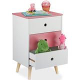 Relaxdays ladekast kinderkamer, 3 ruime lades, commode voor kinderen, HxBxD: 61,5 x 38 x 30 cm, babykamer, wit/roze