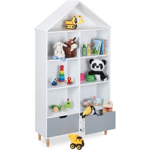 Relaxdays kinderkast huis - speelgoedkast met dakje - vakken en lades - kinderboekenkast