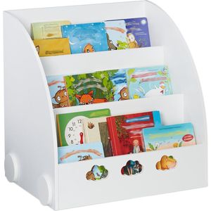 Relaxdays kinderboekenkast, HBD: 60 x 58 x 45 cm, kinderrek met wolkendesign, 3 vakken, MDF, klein kinderboekenrek, wit
